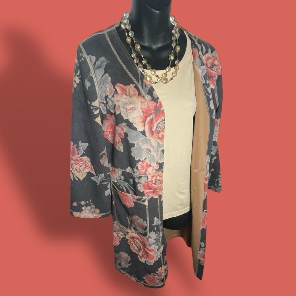 ANTHROPOLOGIE SOLITAIRE LONG FLORAL JACKET SIZE SMALL OR MED Brown Orange - Picture 12 of 16